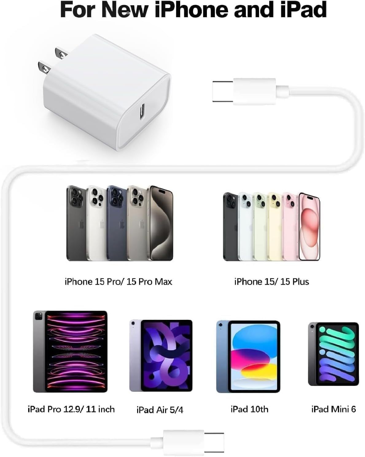 Phone Charger Travel 2Pack 6FT Lightning Cable Cord Quick Fast Charger Travel Plug Adapter For All Iphones