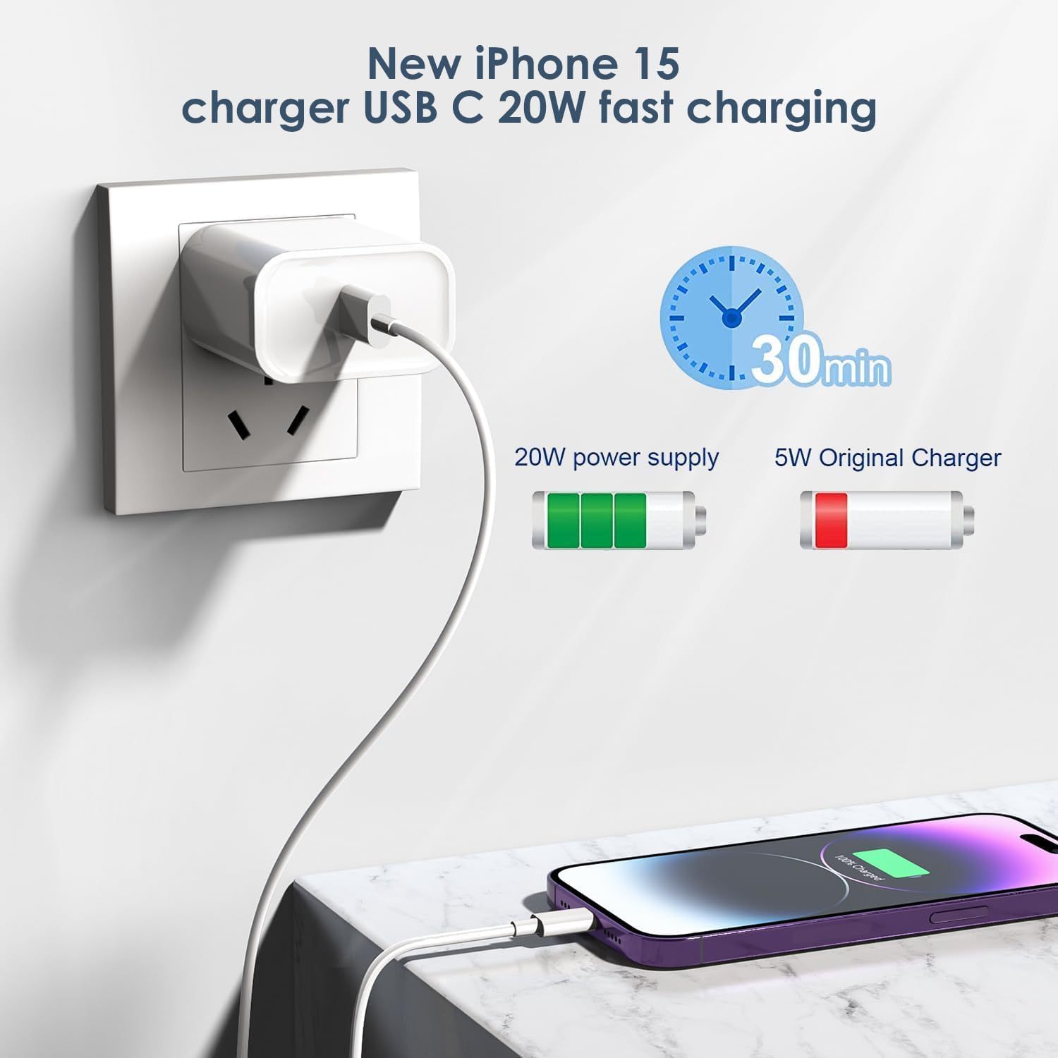 Phone Charger Travel 2Pack 6FT Lightning Cable Cord Quick Fast Charger Travel Plug Adapter For All Iphones